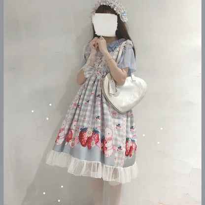 KOSAHIKI Japanese Lolita Dress Girls Strawberry Bunny Jsk Dresses Women Harajuku Sleeveless Cute  2025 Cosplay Vestido