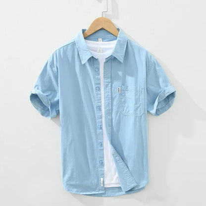 100% Cotton Solid Color Men's Summer Lightweight Short Sleeve Shirt, Business Casual Daily Shirt 2024 Loose Casual Jacket